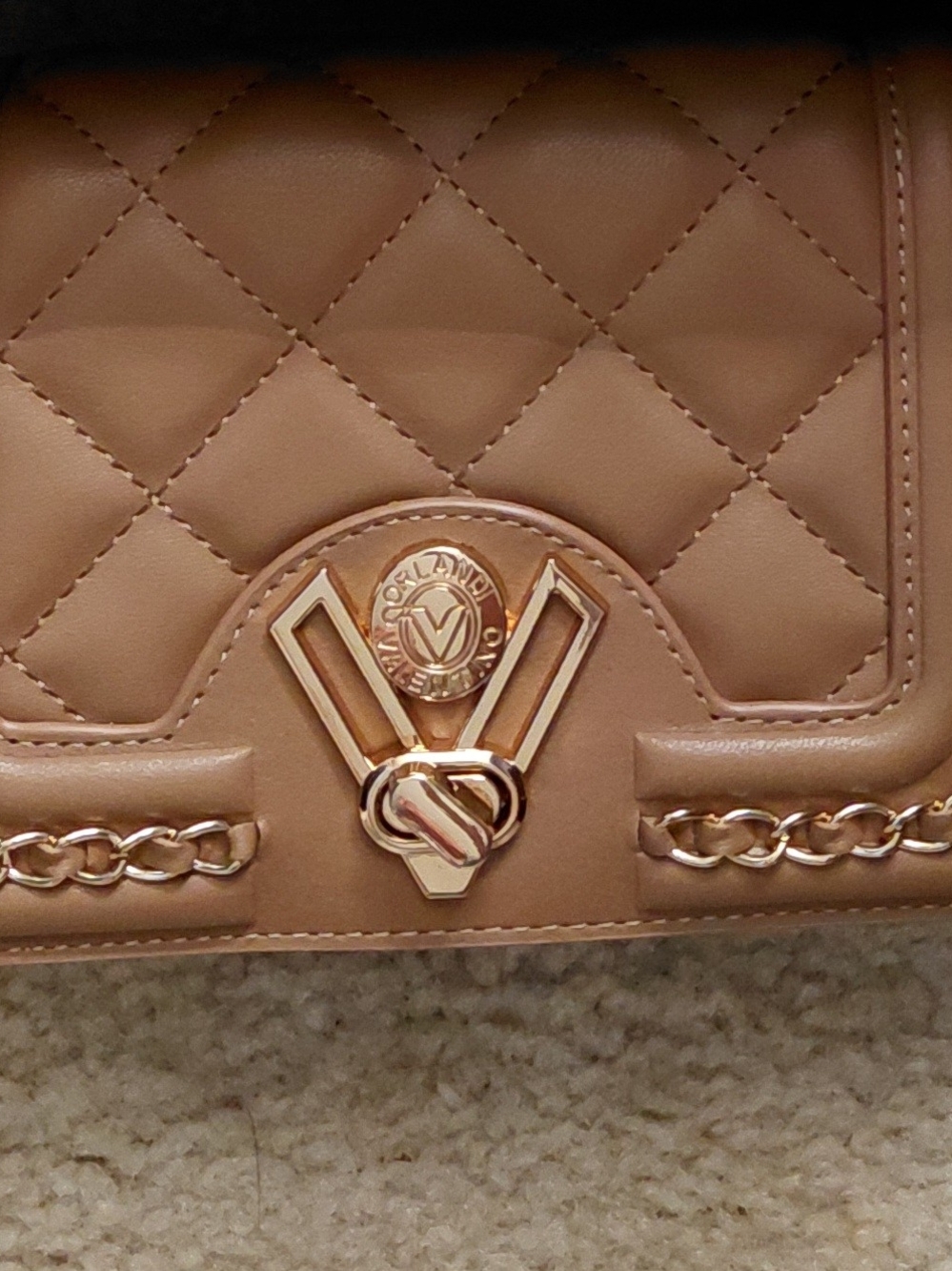 Quilted Tan Women’s Shoulder Bag with Gold Hardware